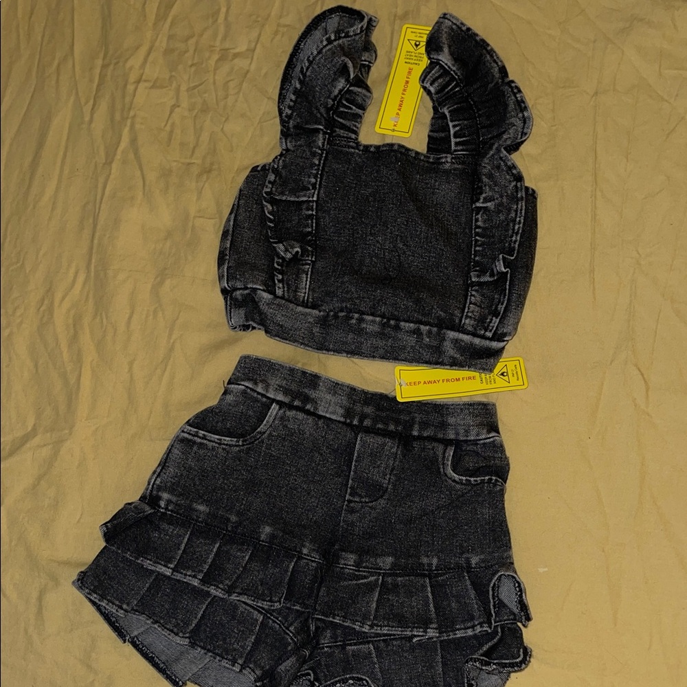 SHEIN Black Denim Kids Matching Set